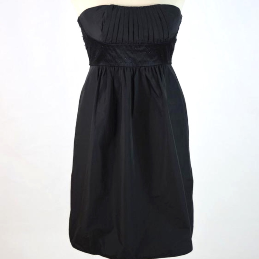 BCBG MAXAZRIA Black Beaded Strapless Mini Dress Gathered Party Cocktail